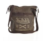 Canvas Schoudertas met Bedrukt Logo VON Dutch , Brown , Heren