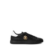 Zwarte Leren Sneaker Roberto Cavalli , Black , Heren