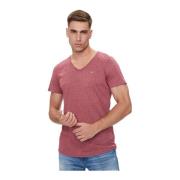 Basis V-hals T-shirt - Rood Tommy Jeans , Pink , Heren