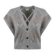 Bright Argyle Gebreid Vest Sweaters Brunello Cucinelli , Gray , Dames