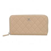 Pre-owned Leather wallets Chanel Vintage , Beige , Dames