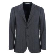 Blauwe Wol Herringbone Denim Jas Corneliani , Blue , Heren