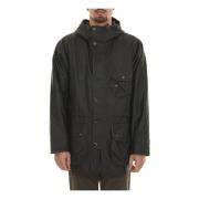 Gewaxte Parka Jas met Leren Afwerking Barbour , Green , Heren