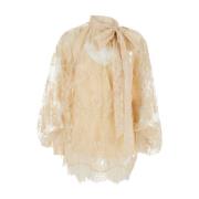 Beige Blouse met Strik en Kant Zimmermann , Beige , Dames