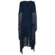 Blauwe Cape Jurk met Franjedetails Taller Marmo , Blue , Dames