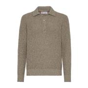 Beige Kasjmiermix Gebreide Polo Sweater Brunello Cucinelli , Beige , H...