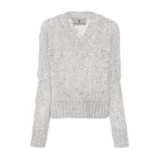 Chunky Cable Gebreide V-Hals Sweater Ermanno Scervino , Gray , Dames