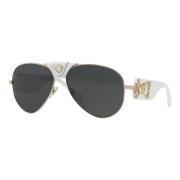 Gold White/Dark Grey Sunglasses Versace , Gray , Heren