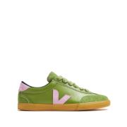 Groene Leren Sneakers Veters Rubberen Zool Veja , Green , Dames