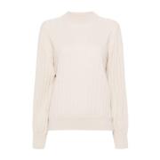 Gebreide Crew Neck Trui Brunello Cucinelli , White , Dames