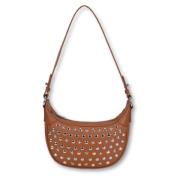 Leren Crossbody Tas Pluto Studs Núnoo , Brown , Dames