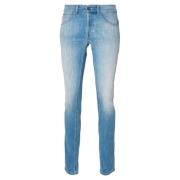 Stretch katoenen jeans met logodetail Dondup , Blue , Heren