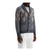 Geometrische Jacquard Cardigan Brunello Cucinelli , Blue , Heren