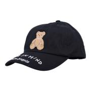 Bear in Mind Geborduurde Pet Zwart Bruin Palm Angels , Black , Heren