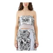 Pailletten en tule crop top Sabina Musayev , Gray , Dames