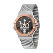 Stalen Quartz Horloge, Grijze Kast, Zilveren Band Maserati , Gray , He...