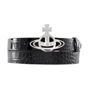 Zwart Line Orb Gesp Leren Riem Vivienne Westwood , Black , Heren