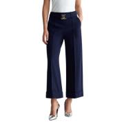 Cropped Viscose Broek Milano Stijl Liu Jo , Blue , Dames