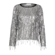 Metallic Top met Franje Details Karen by Simonsen , Gray , Dames