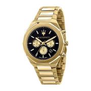 Stalen Quartz Horloge, Zwarte Kast, Gouden Band Maserati , Yellow , He...