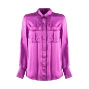 Viscose satijnen shirt met lange mouwen en zakken Nenette , Purple , D...