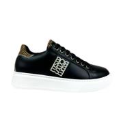 Platte sneakers van zacht leer Borbonese , Black , Dames