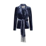 Midnight Blue Velvet Blazer Jacket Dea Kudibal , Blue , Dames