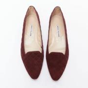 Pre-owned Suede flats Manolo Blahnik Pre-owned , Red , Dames