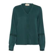 Elegante V-hals Blouse met Geborduurde Details Cream , Green , Dames