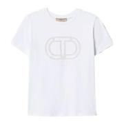 Katoenen T-shirt Twinset , White , Dames