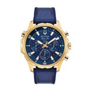 Blauw Leren Quartz Horloge Bulova , Yellow , Heren