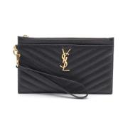 Pre-owned Leather clutches Yves Saint Laurent Vintage , Black , Dames