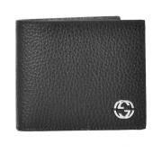 Bifold Zwart Leren Portemonnee Horizontaal Model Gucci , Black , Heren