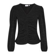 Elegante Zwarte Blouse met Gerimpelde Voorkant Saint Tropez , Black , ...