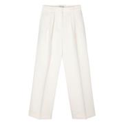 Wijde Pijp Dubbel Geplooide Broek Róhe , White , Dames