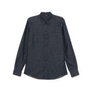 Denim Logo Patch Shirt Dolce & Gabbana , Blue , Heren