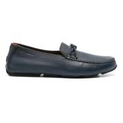 Blauwe Leren Loafers Casual Flats Santoni , Blue , Heren