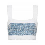 Witte Denim Tweed Crop Top Balmain , White , Dames