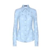 Blauwe Zijden Monogram Jacquard Shirt Dolce & Gabbana , Blue , Dames