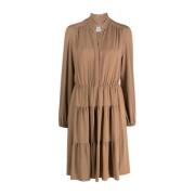 Bruine Midi Jurk met Dubbele Volant Eleventy , Brown , Dames