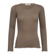 Naadloze Tee Top met Gekrulde Randen MOS Mosh , Brown , Dames