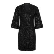 Zwarte Paillet Jurk met Wijde Mouwen Bruuns Bazaar , Black , Dames