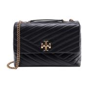 Matelassé Leren Schoudertas met Metalen Logo Tory Burch , Black , Dame...