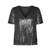 Zwart V-hals Top Vero Moda , Black , Dames