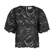 Zwarte Kant Blouse Trisha Stijl Neo Noir , Black , Dames