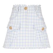 Blauwe Gingham A-Lijn Rok Balmain , Blue , Dames