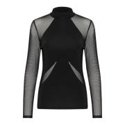 Mesh Top met Lange Mouwen en Hoge Hals Karen by Simonsen , Black , Dam...