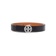 Zwarte Leren Riem met Zilveren Gesp Tory Burch , Black , Dames