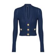 Blauwe V-hals Kort Vestje Balmain , Blue , Dames