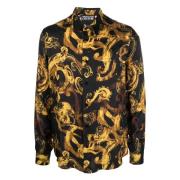 Zwarte Aquarelprint Korte Mouw Overhemd Versace Jeans Couture , Multic...